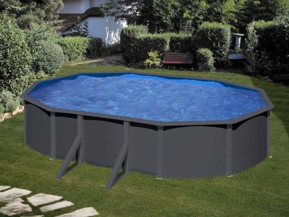 Gre Anthracite Ovale 610 x 375 x 120 cm – Piscine hors-sol en acier