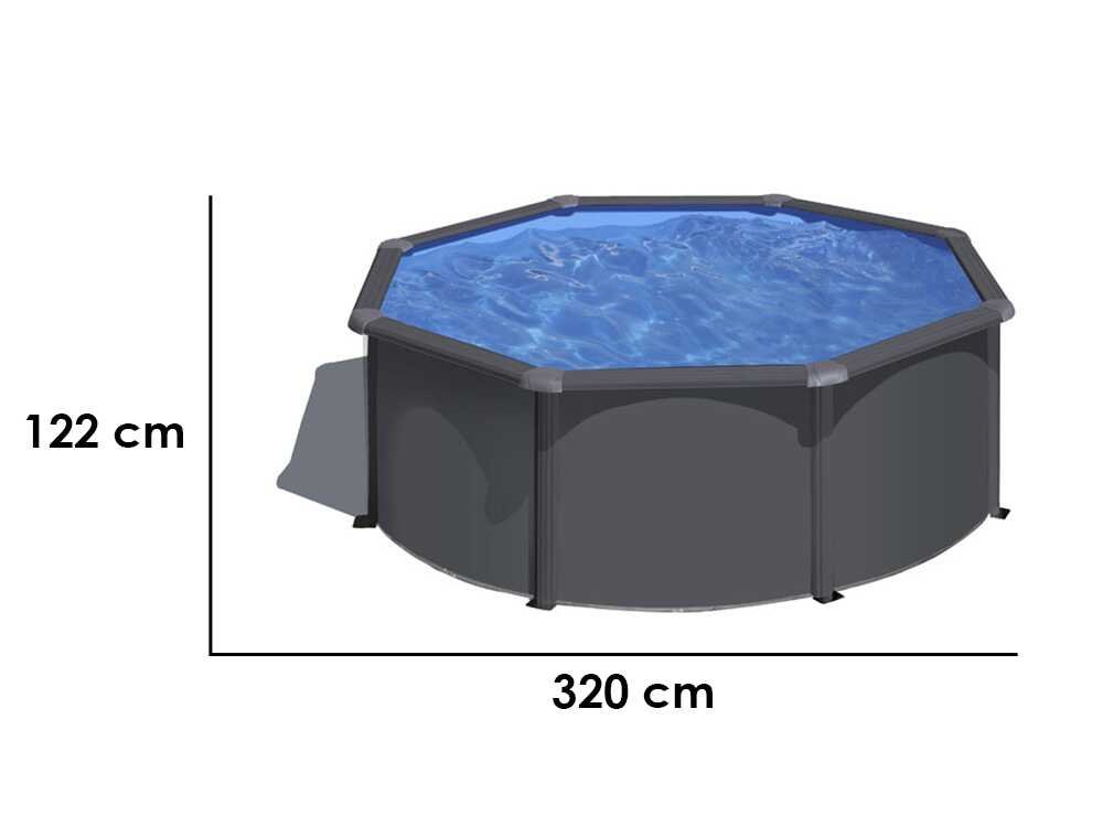 Gre Anthracite Ronde Ø300 x 120 cm – Piscine hors-sol en acier
