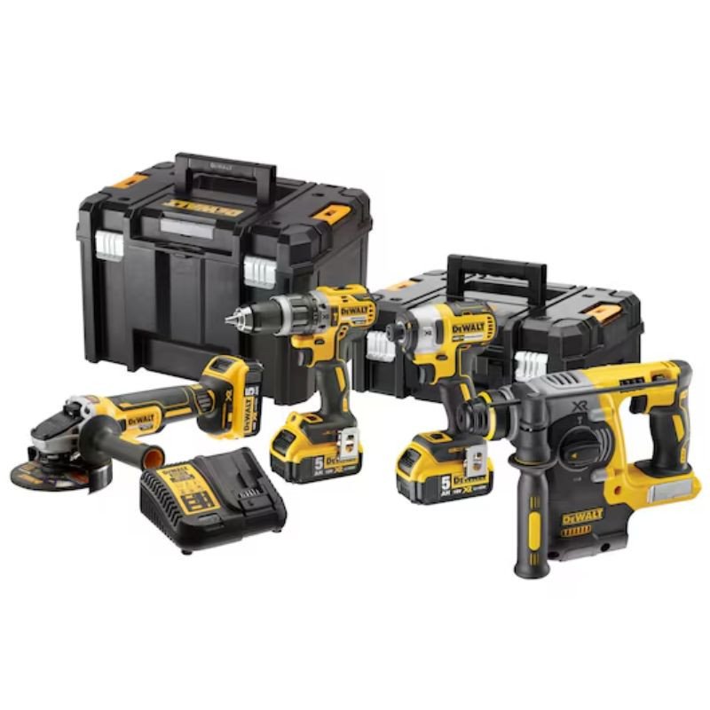 Kit 4 outils à batterie XR 18V Dewalt : meuleuse, perforateur, perceuse-visseuse percussion, visseuse à chocs